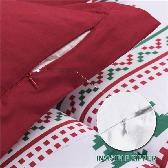 King Size Comforter Set with Christmas Reindeer Snowflake Patterns, 3-Piece Set - Picture 2 of 7